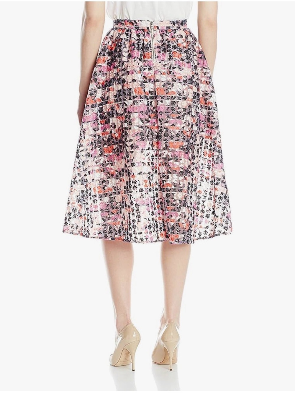 Sam Edelman Womens Stripe Floral Embroidered Organza Midi Skirt
